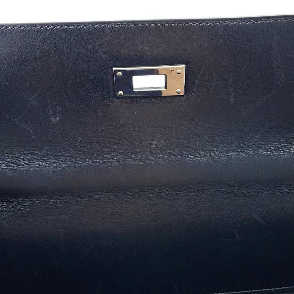 エルメス ハンドバッグ ケリー35 内縫い ブラック/シルバー金具 ボックスカーフ □F刻印 HERMES Kelly 2wayバッグ 黒