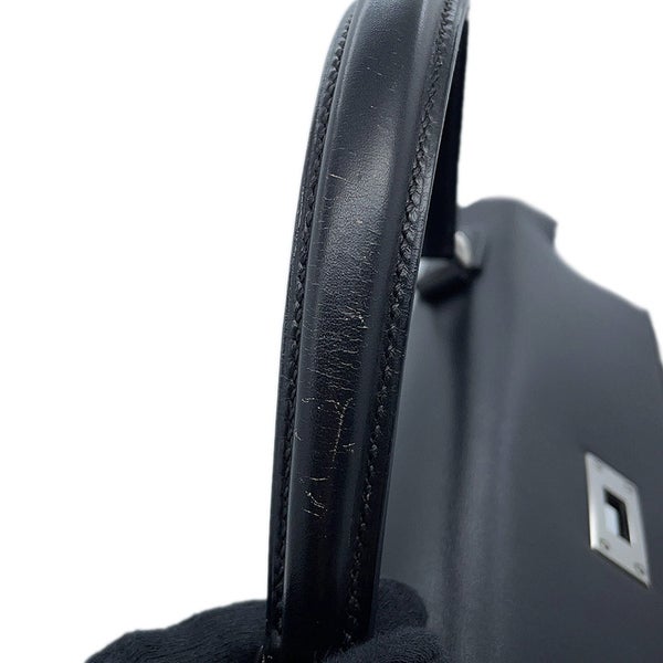 エルメス ハンドバッグ ケリー35 内縫い ブラック/シルバー金具 ボックスカーフ □F刻印 HERMES Kelly 2wayバッグ 黒