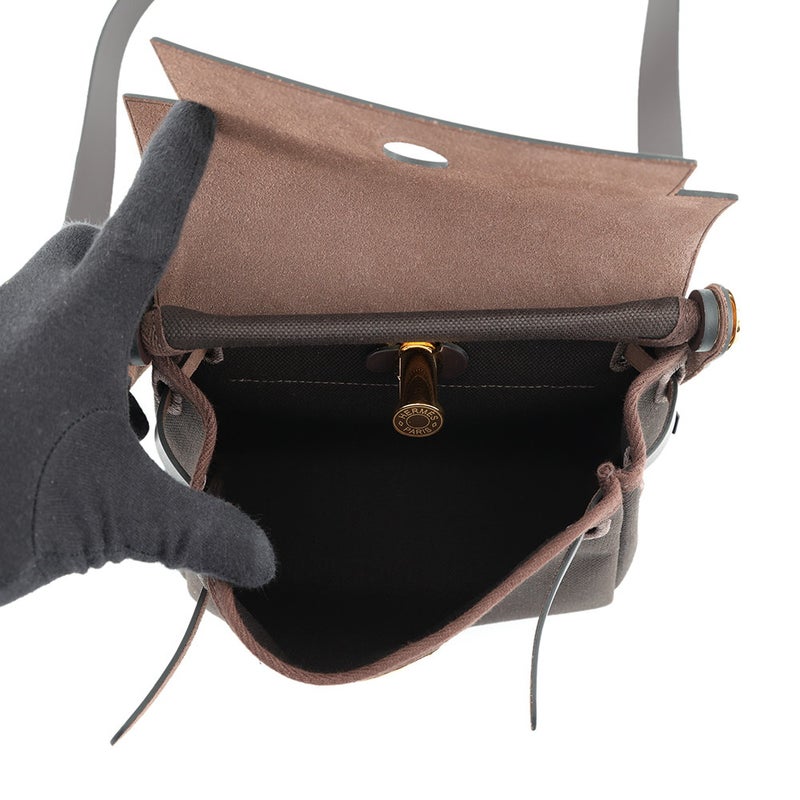 エルメス ショルダーバッグ エールバッグジップ ミニ エベンヌ/ゴールド金具 トワルアッシュ/ヴァッシュハンター K刻印 HERMES
