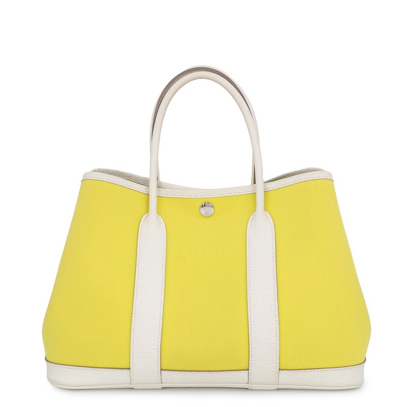 エルメス トートバッグ ガーデンパーティTPM ライム/クレ/シルバー金具 トワルオフィシエ/カントリー Y刻印 HERMES Garden Party