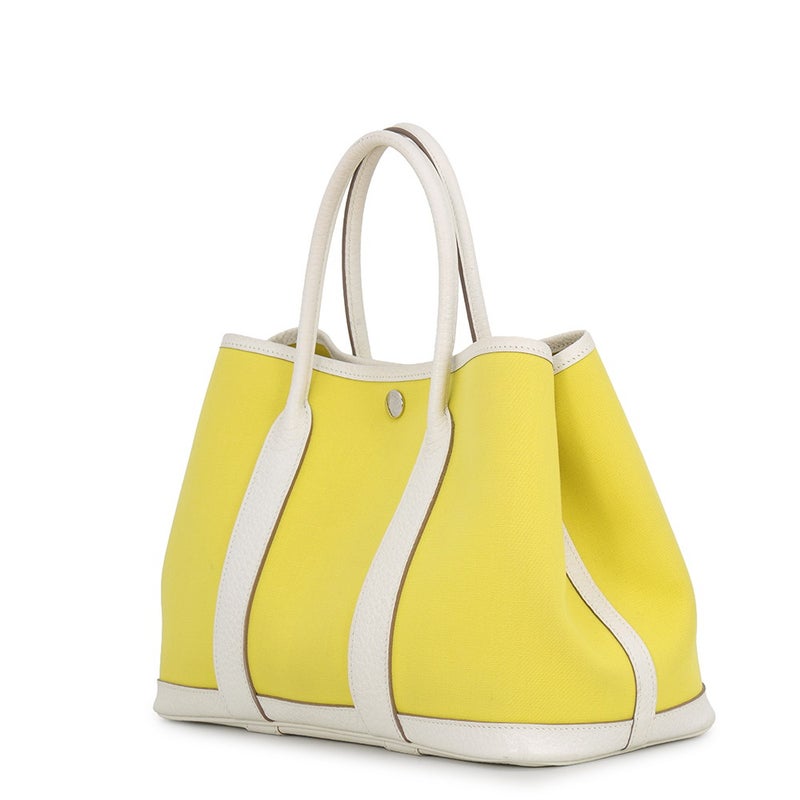 エルメス トートバッグ ガーデンパーティTPM ライム/クレ/シルバー金具 トワルオフィシエ/カントリー Y刻印 HERMES Garden Party