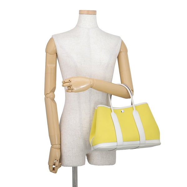 エルメス トートバッグ ガーデンパーティTPM ライム/クレ/シルバー金具 トワルオフィシエ/カントリー Y刻印 HERMES Garden Party