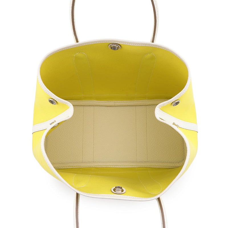 エルメス トートバッグ ガーデンパーティTPM ライム/クレ/シルバー金具 トワルオフィシエ/カントリー Y刻印 HERMES Garden Party