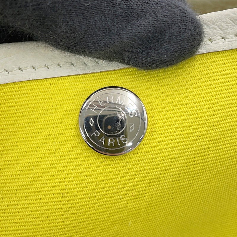 エルメス トートバッグ ガーデンパーティTPM ライム/クレ/シルバー金具 トワルオフィシエ/カントリー Y刻印 HERMES Garden Party