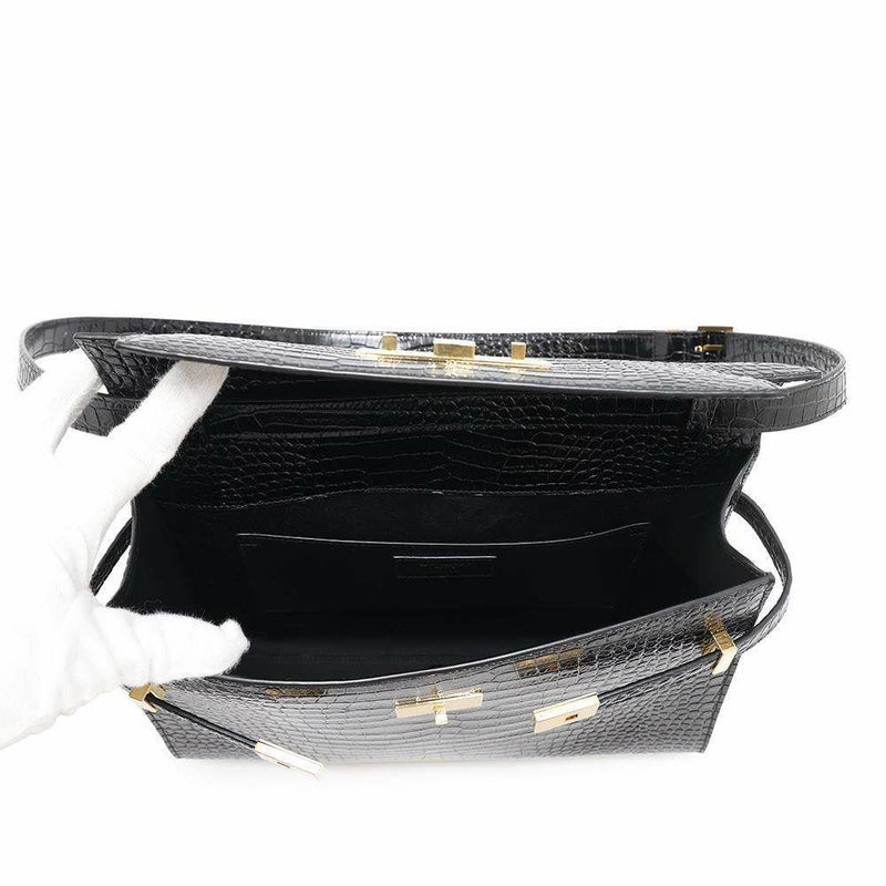 サンローランパリ ショルダーバッグ マンハッタン ミディアム クロコ型押しレザー 579271 SAINT LAURENT PARIS 黒