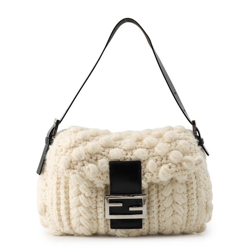 フェンディ ハンドバッグ マンマバケット ウール レザー 16059 FENDI 白 黒