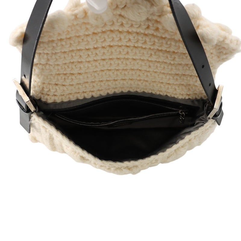 フェンディ ハンドバッグ マンマバケット ウール レザー 16059 FENDI 白 黒