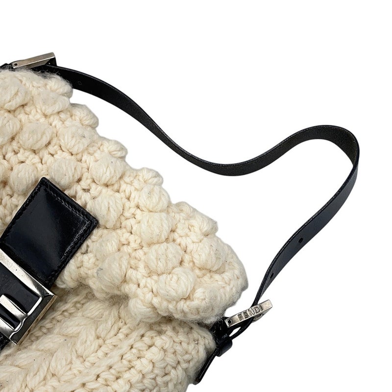 フェンディ ハンドバッグ マンマバケット ウール レザー 16059 FENDI 白 黒