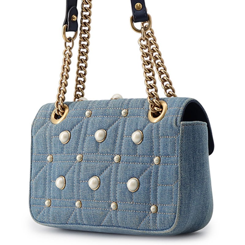 グッチ チェーンショルダーバッグ GGマーモント スモール デニム フェイクパール 446744 GUCCI