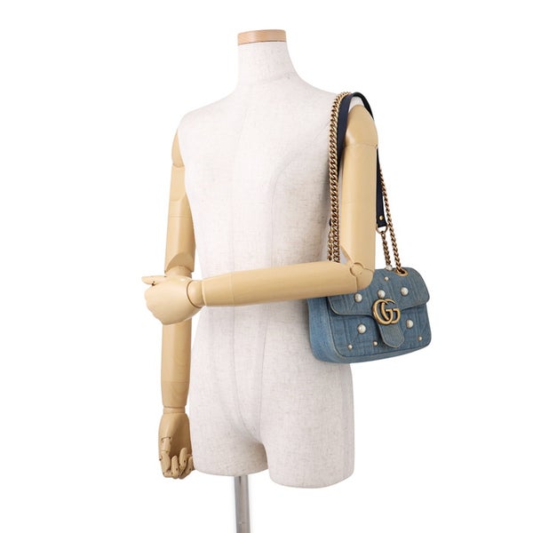 グッチ チェーンショルダーバッグ GGマーモント スモール デニム フェイクパール 446744 GUCCI