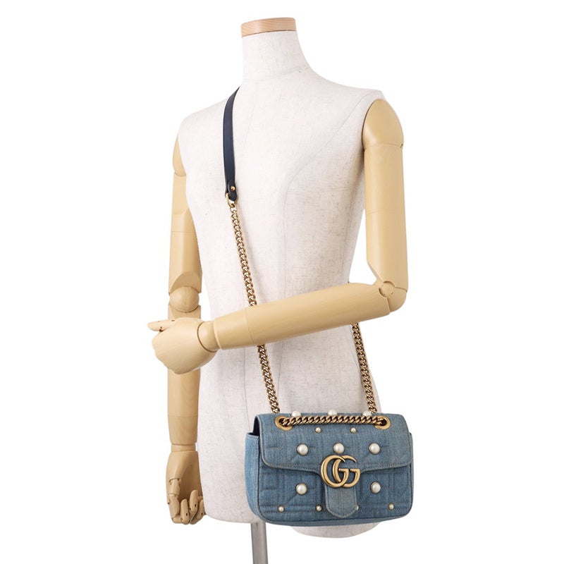 グッチ チェーンショルダーバッグ GGマーモント スモール デニム フェイクパール 446744 GUCCI