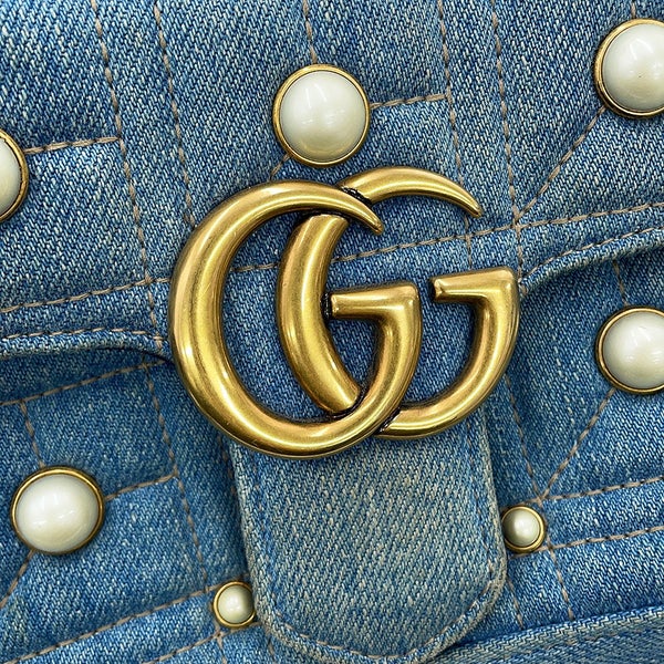 グッチ チェーンショルダーバッグ GGマーモント スモール デニム フェイクパール 446744 GUCCI