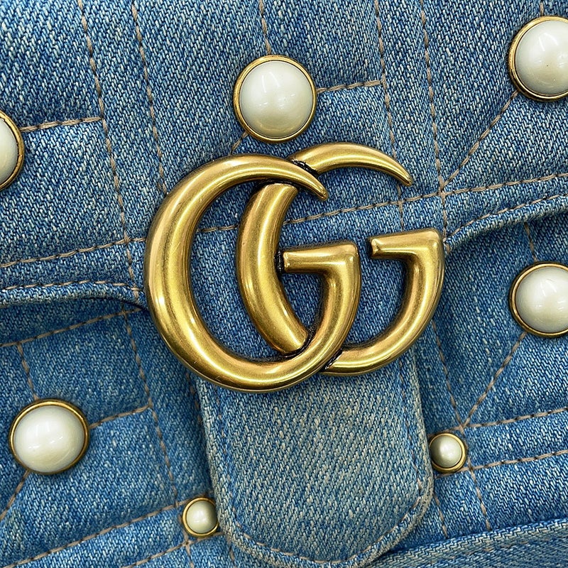 グッチ チェーンショルダーバッグ GGマーモント スモール デニム フェイクパール 446744 GUCCI