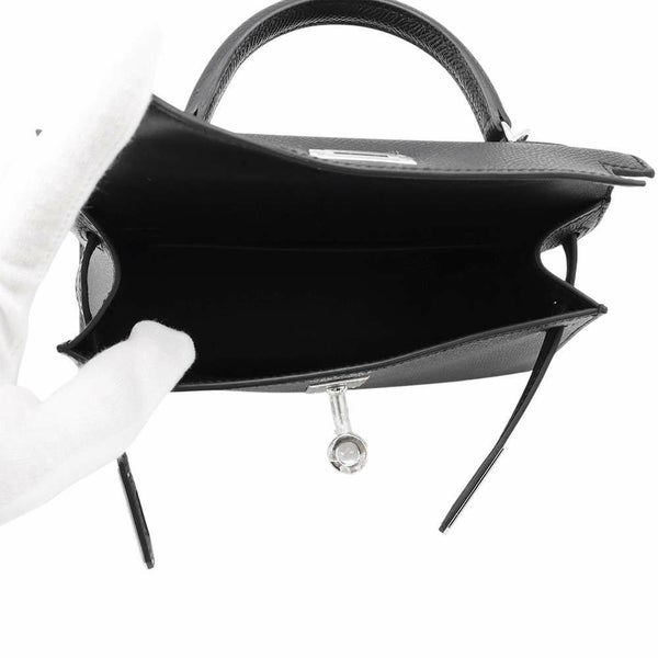 エルメス ハンドバッグ ミニケリー2 外縫い ブラック/シルバー金具 エプソン W刻印 2wayショルダー 黒