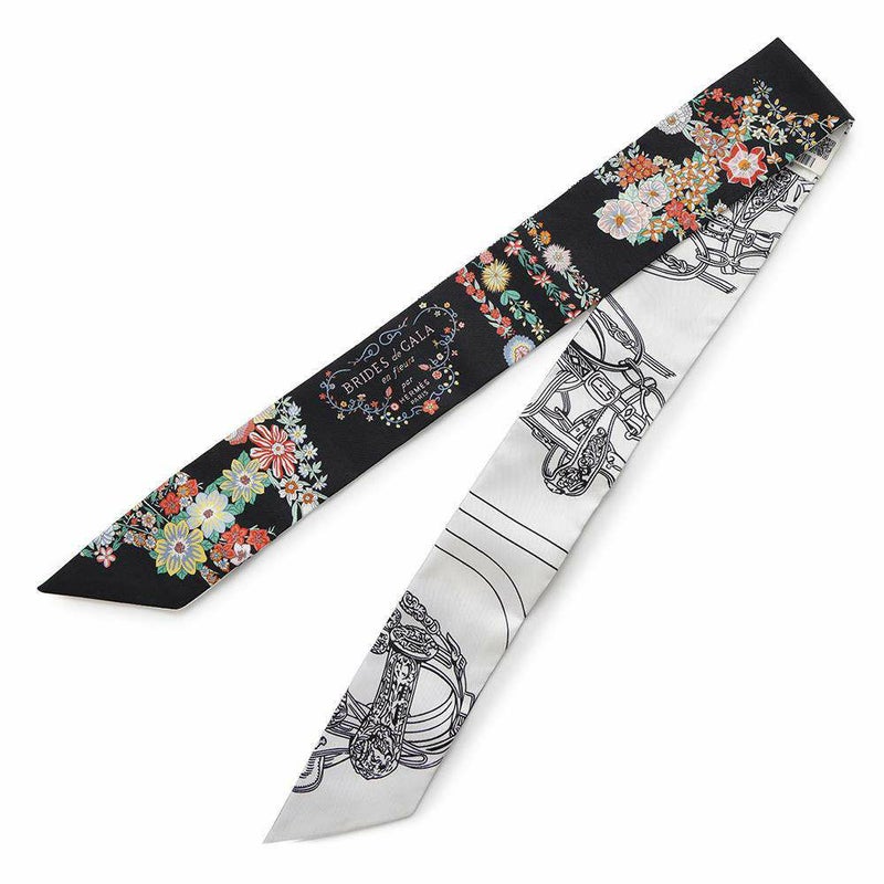 エルメス スカーフ ツイリー ブリッド・ドゥ・ガラ・アン・フルール&アイライナー Brides de Gala en Fleurs 2025春夏 黒 白