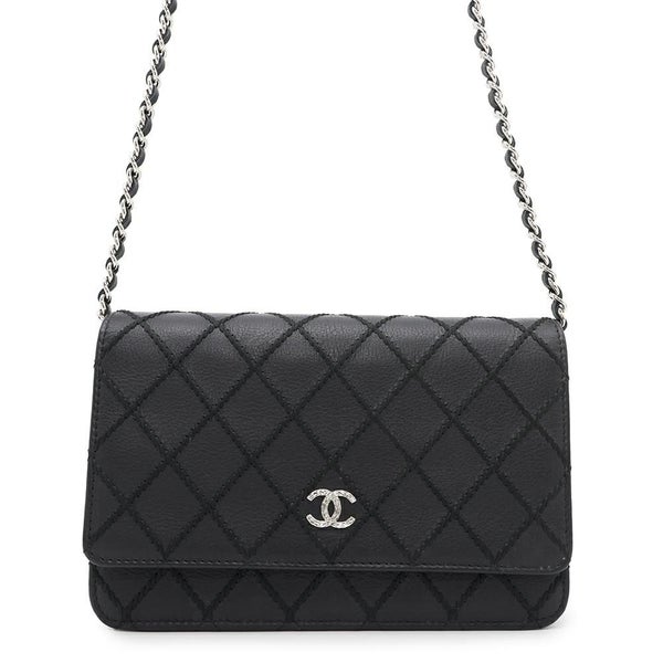 シャネル チェーンウォレット ワイルドステッチ ココマーク レザー CHANEL 財布 黒