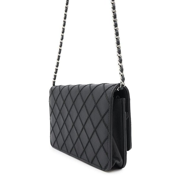 シャネル チェーンウォレット ワイルドステッチ ココマーク レザー CHANEL 財布 黒
