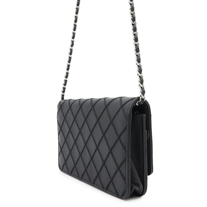 シャネル チェーンウォレット ワイルドステッチ ココマーク レザー CHANEL 財布 黒