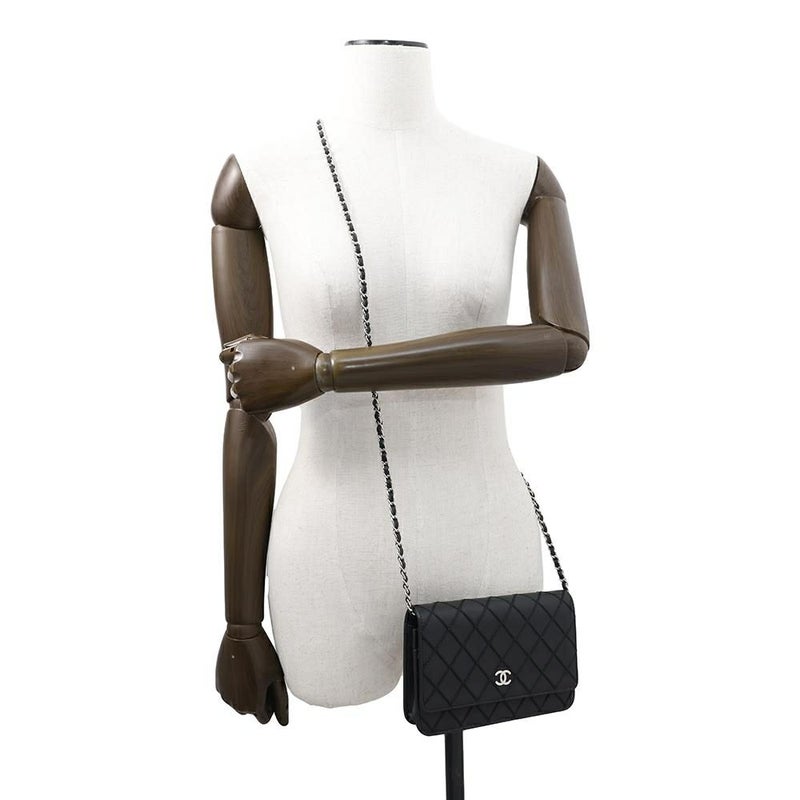 シャネル チェーンウォレット ワイルドステッチ ココマーク レザー CHANEL 財布 黒