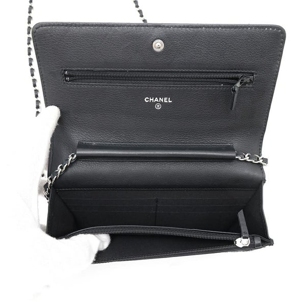 シャネル チェーンウォレット ワイルドステッチ ココマーク レザー CHANEL 財布 黒