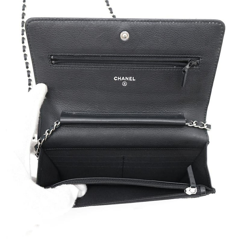 シャネル チェーンウォレット ワイルドステッチ ココマーク レザー CHANEL 財布 黒