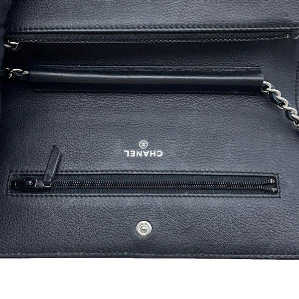 シャネル チェーンウォレット ワイルドステッチ ココマーク レザー CHANEL 財布 黒