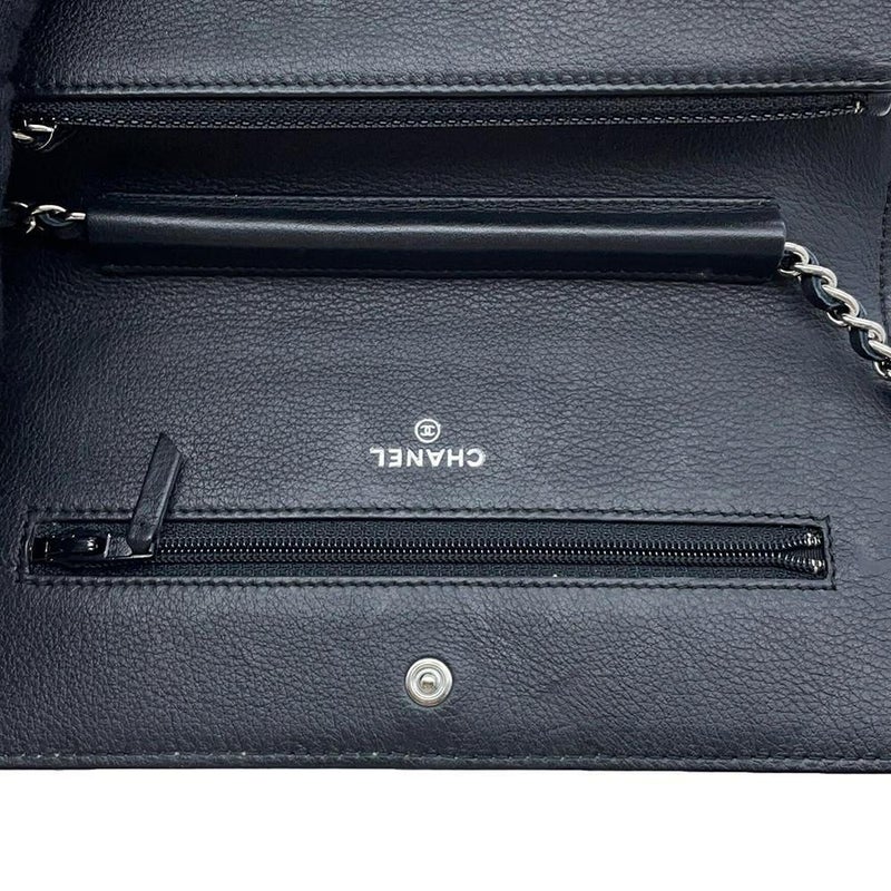 シャネル チェーンウォレット ワイルドステッチ ココマーク レザー CHANEL 財布 黒