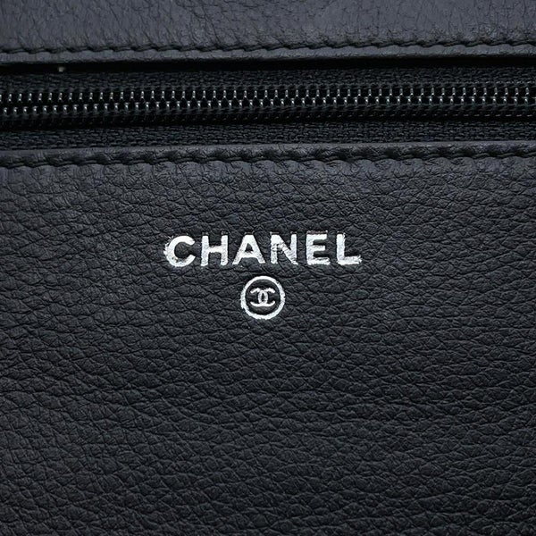 シャネル チェーンウォレット ワイルドステッチ ココマーク レザー CHANEL 財布 黒