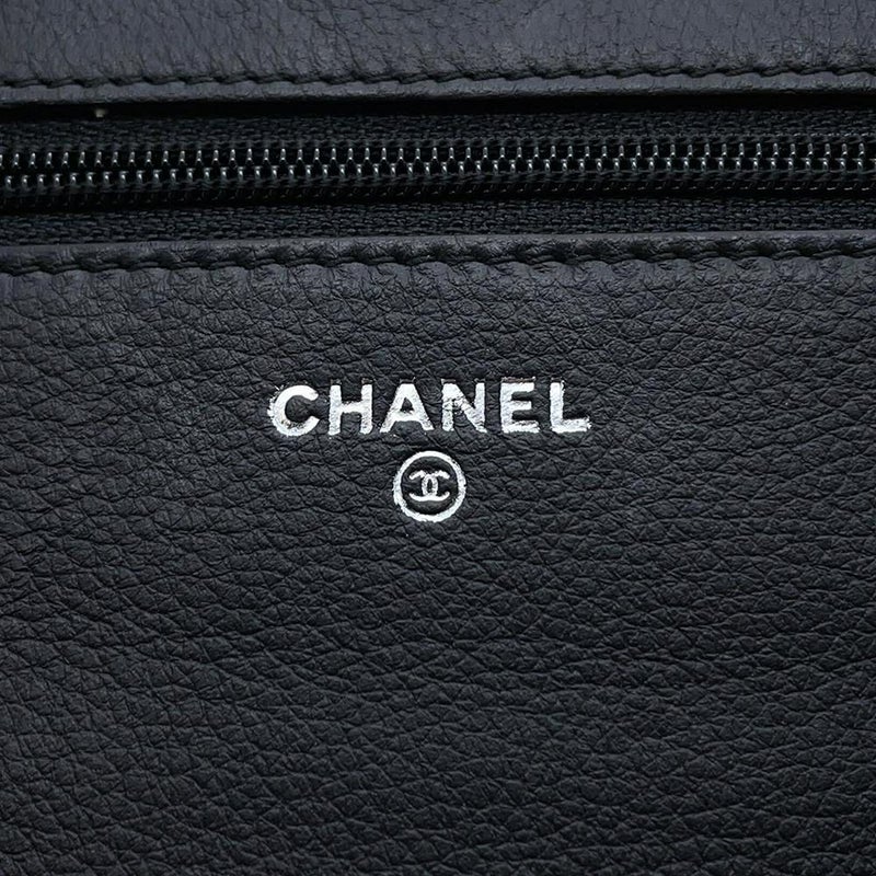 シャネル チェーンウォレット ワイルドステッチ ココマーク レザー CHANEL 財布 黒