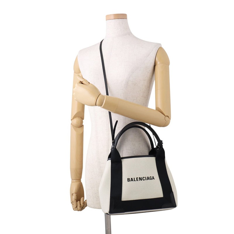 バレンシアガ ハンドバッグ ネイビーカバ XS ポーチ付 390346 BALENCIAGA 2way 白 黒