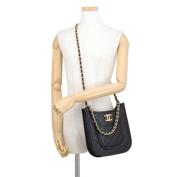 シャネル チェーンショルダーバッグ マトラッセ ココマーク ホーボー ラムスキン CHANEL 2ｗay 黒