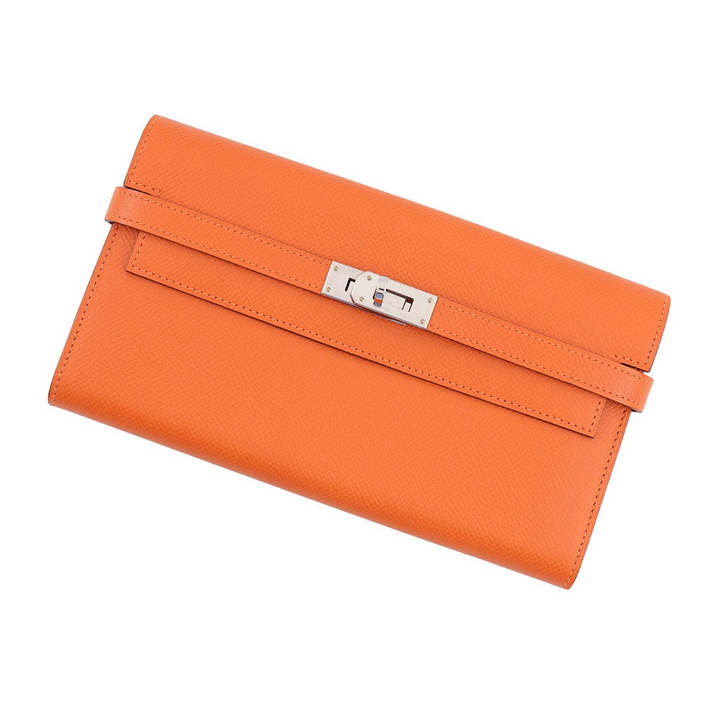 エルメス 長財布 ケリーウォレット ロング オレンジ/シルバー金具