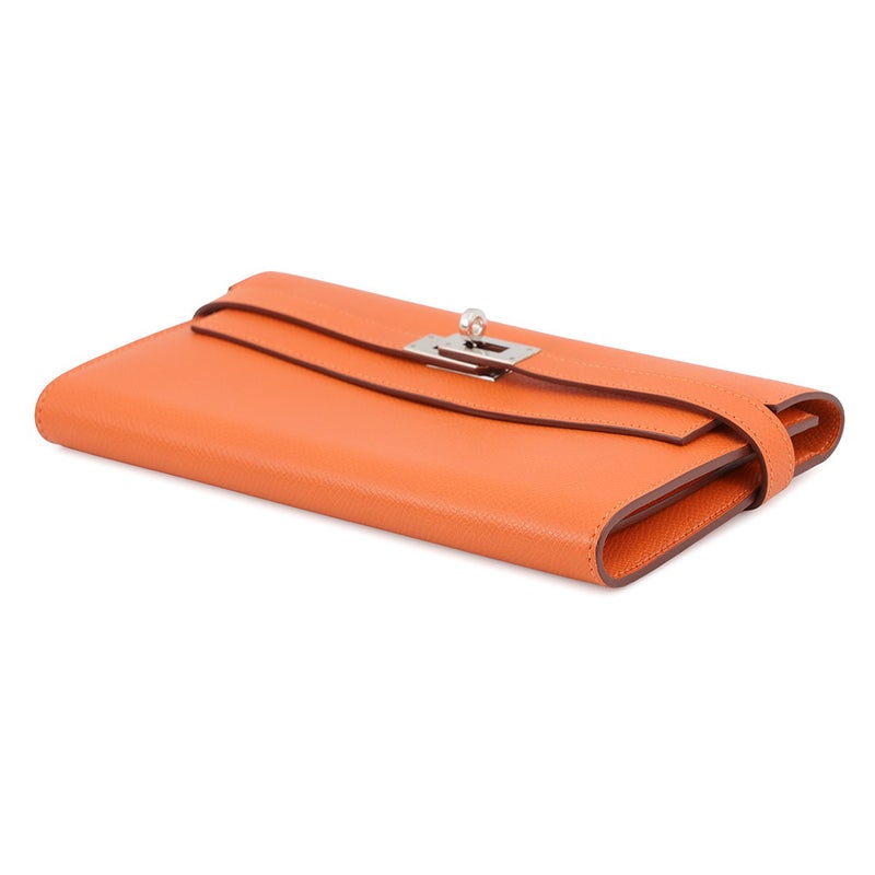 エルメス 長財布 ケリーウォレット ロング オレンジ/シルバー金具 エプソン □P刻印 HERMES 財布