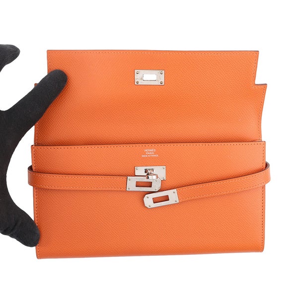 エルメス 長財布 ケリーウォレット ロング オレンジ/シルバー金具 エプソン □P刻印 HERMES 財布