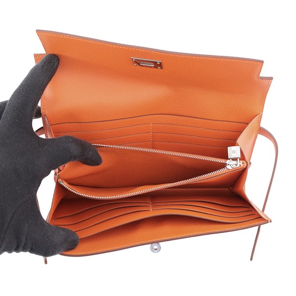エルメス 長財布 ケリーウォレット ロング オレンジ/シルバー金具 エプソン □P刻印 HERMES 財布