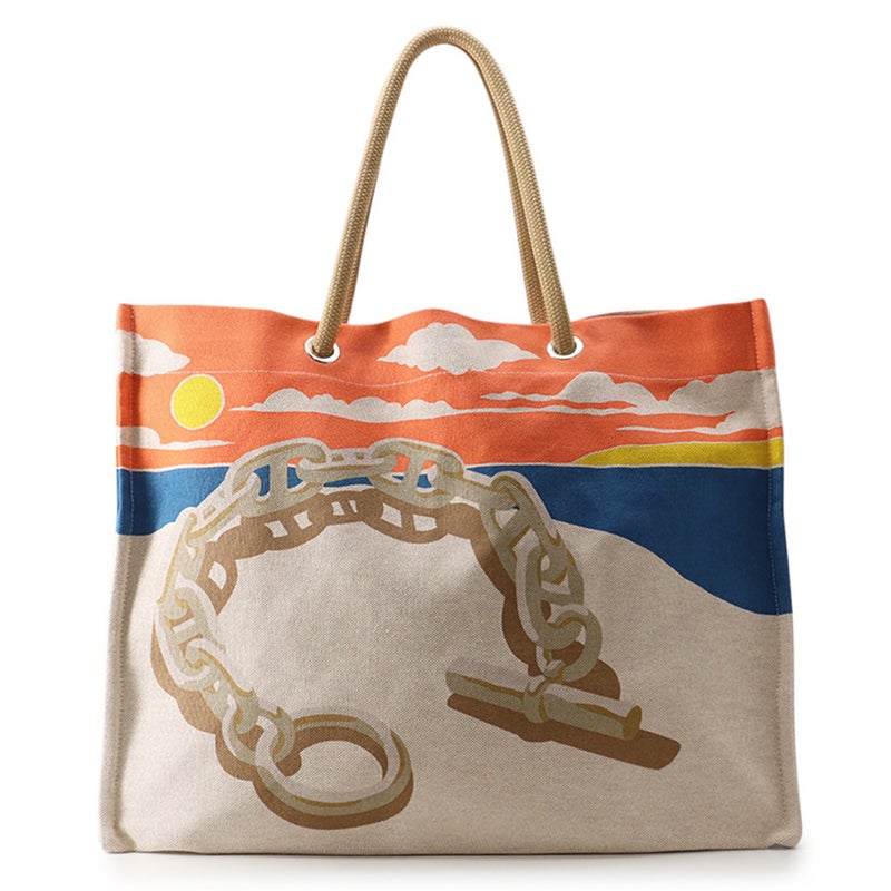 エルメス トートバッグ エスカル・ア・ラ・プラージュ プリント アシエ/シルバー金具 トワルアッシュ HERMES ビーチバッグ