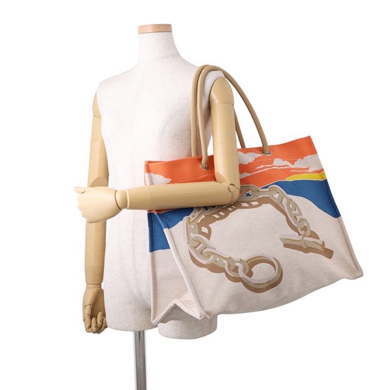 エルメス トートバッグ エスカル・ア・ラ・プラージュ プリント アシエ/シルバー金具 トワルアッシュ HERMES ビーチバッグ