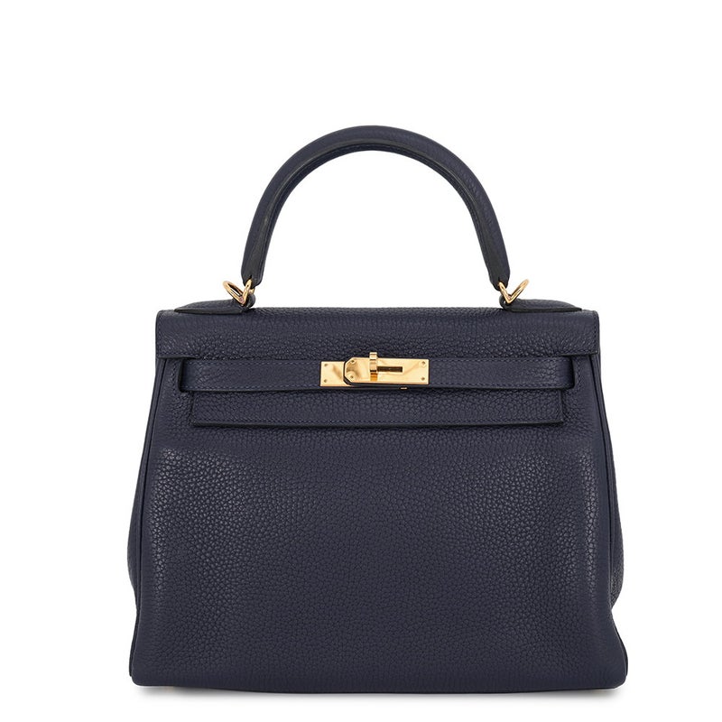 エルメス ハンドバッグ ケリー28 内縫い ブルーニュイ/ゴールド金具 トリヨンクレマンス X刻印 HERMES Kelly 2wayショルダー