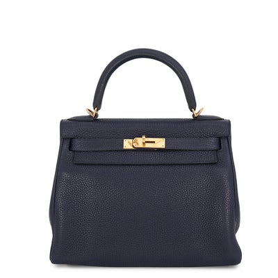 Hermès Kelly 28 Bleu Nuit Clemence Gold