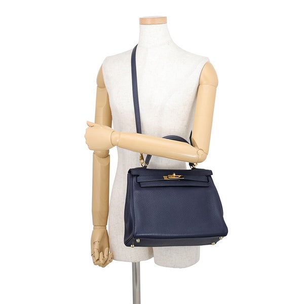 エルメス ハンドバッグ ケリー28 内縫い ブルーニュイ/ゴールド金具 トリヨンクレマンス X刻印 HERMES Kelly 2wayショルダー