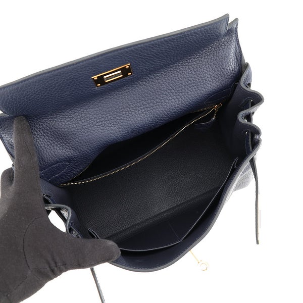 エルメス ハンドバッグ ケリー28 内縫い ブルーニュイ/ゴールド金具 トリヨンクレマンス X刻印 HERMES Kelly 2wayショルダー