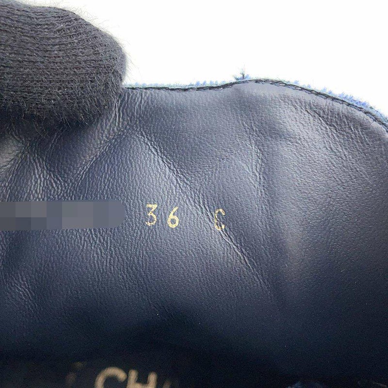 シャネル ショートブーツ マトラッセ ココマーク ベルベット デニム レディースサイズ36C G36424 CHANEL 靴 黒