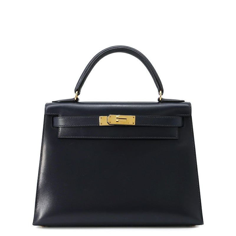 エルメス ハンドバッグ ケリー28 外縫い ブルーインディゴ/ゴールド金具 ボックスカーフ □C刻印 2wayショルダー