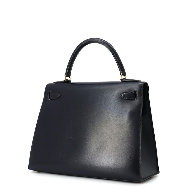 エルメス ハンドバッグ ケリー28 外縫い ブルーインディゴ/ゴールド金具 ボックスカーフ □C刻印 2wayショルダー