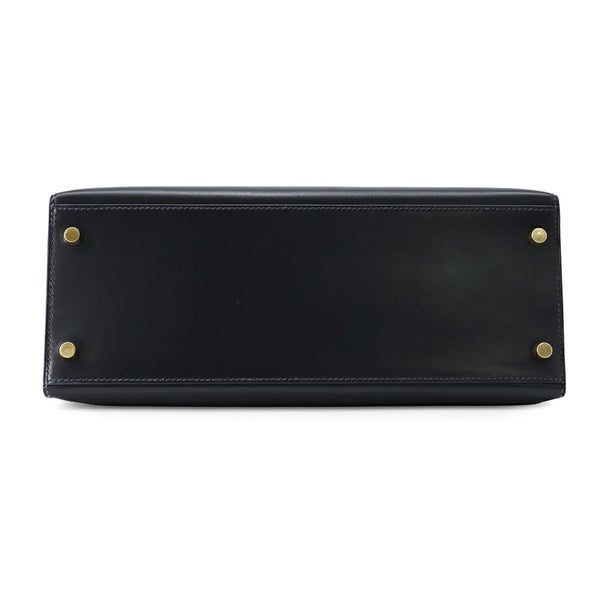 エルメス ハンドバッグ ケリー28 外縫い ブルーインディゴ/ゴールド金具 ボックスカーフ □C刻印 2wayショルダー