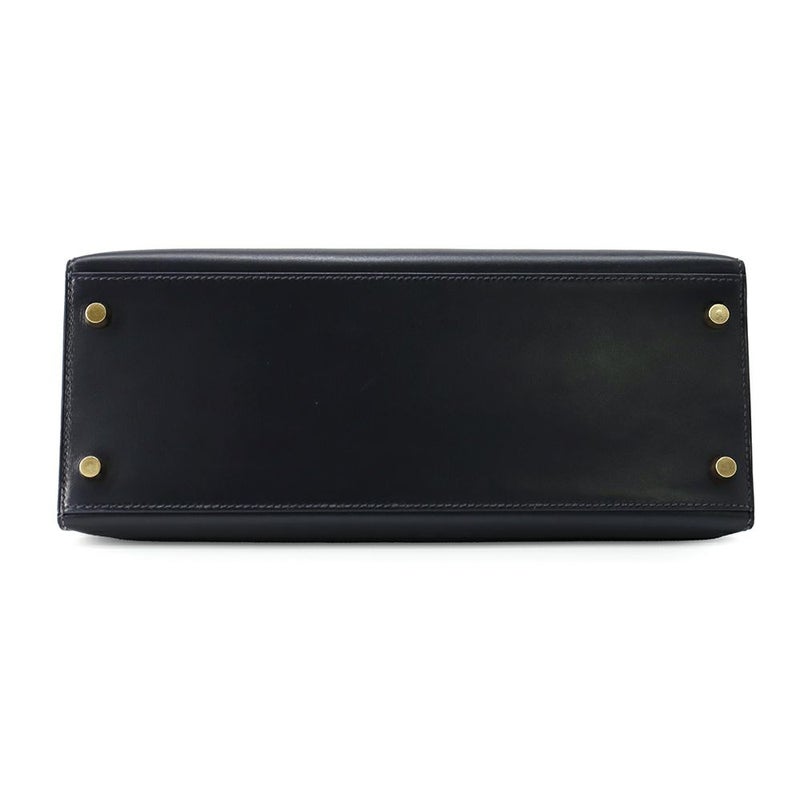 エルメス ハンドバッグ ケリー28 外縫い ブルーインディゴ/ゴールド金具 ボックスカーフ □C刻印 2wayショルダー