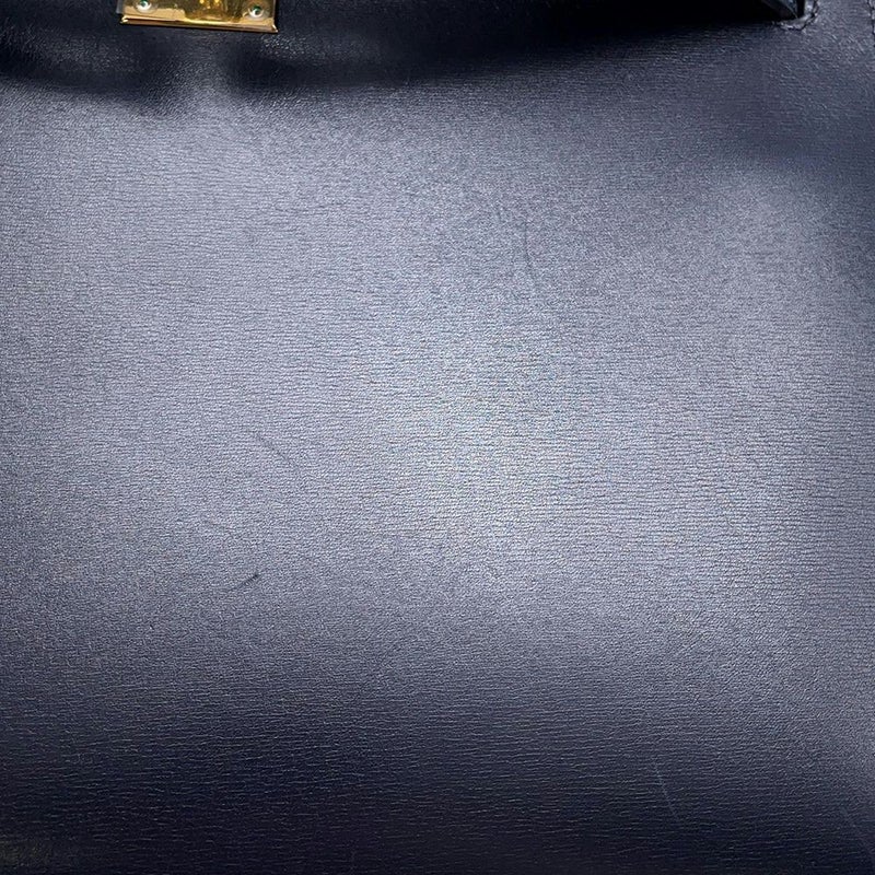 エルメス ハンドバッグ ケリー28 外縫い ブルーインディゴ/ゴールド金具 ボックスカーフ □C刻印 2wayショルダー