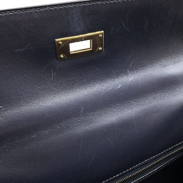 エルメス ハンドバッグ ケリー28 外縫い ブルーインディゴ/ゴールド金具 ボックスカーフ □C刻印 2wayショルダー