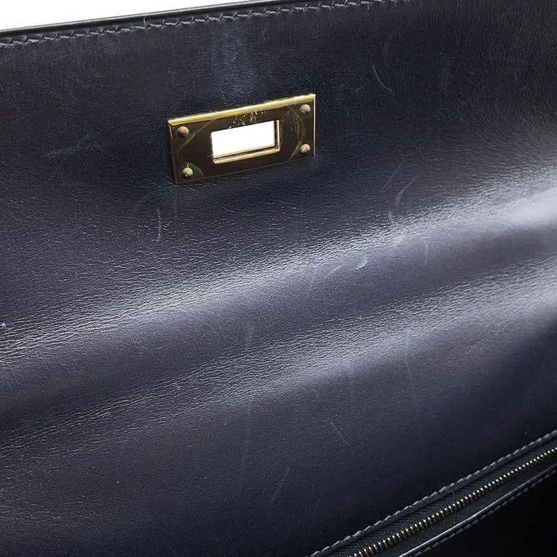 エルメス ハンドバッグ ケリー28 外縫い ブルーインディゴ/ゴールド金具 ボックスカーフ □C刻印 2wayショルダー