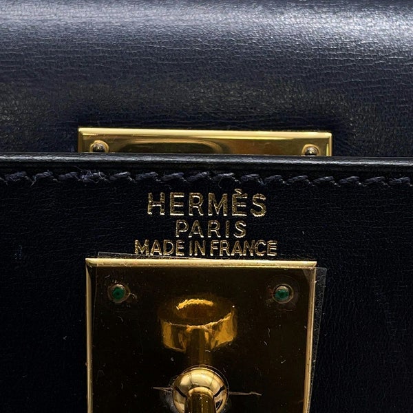 エルメス ハンドバッグ ケリー28 外縫い ブルーインディゴ/ゴールド金具 ボックスカーフ □C刻印 2wayショルダー